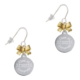 Delight Jewelry Stainless Steel Disc Class of 2023 Goldtone Bow French Earrings