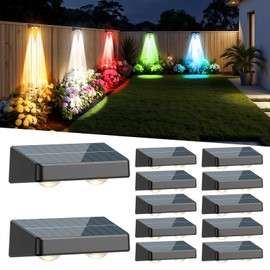 POLARPRA Fence Solar Lights, Solar Fence Lights Outdoor Waterproof Led Warm/Cool White and RGB Colors Changing Outside Wall Lights for Yard Garage Backyard Railing Step Patio Pool - 12Pack