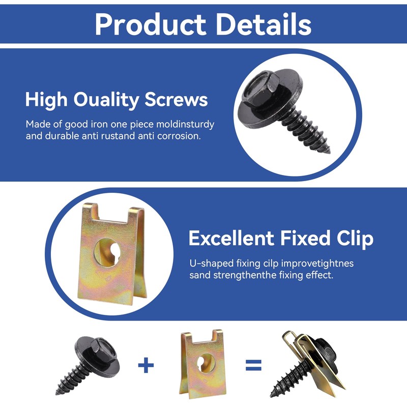 100 Stück Karosserieschrauben, 50 Sätze Blechmutter Schraube Mutter Clip Kit,