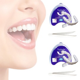 2 Pairs of Whitening Dentures, Fake Teeth, False Artificial Temporary Braces, Top Bottom, Temporary Teeth, False Teeth, Snap On Veneers for Men and Women, False Teeth