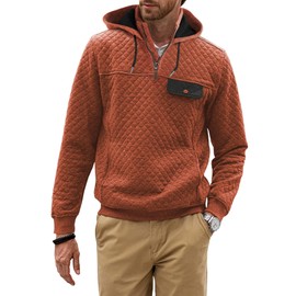 JMIERR Men's Sweaters Quilted Hoodies Casual Fall Shirts Long Sleeve Drawstring Quarter-Zip Pullover Sweatshirt with Pockets, XL, Orange