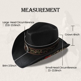 Wildarms Cowboy Hat,Cowgirl Hat,Cowboy Hats for Women/Mens/Straw Wide with Shapeable Brim Western Cowboy Hat for Womens 7 5/8 (Black,LU10745)