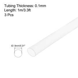 QUARKZMAN PTFE Heat Shrink Tubing 4:1 Ratio 1m x 8mm Transparent Insulation Tube High Temperature Heat Shrink Tubing Pack of 3