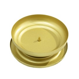 Gold Iron Plate Candle Holder, Golden Metal Pillar Candle Plate with Spike, Easy Candle Installation Ideal for Wax & LED Candle Gardens, Spa, Aromatherapy, Wedding, Party