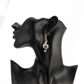 BIRSTONE Dazzling Czech Rhinestone Treble Clef Music Note Eighth Note Fish Hook Dangle Earrings (silver)