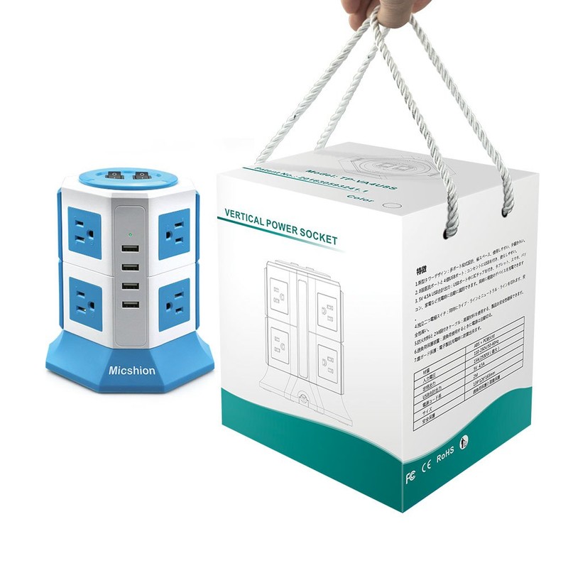 Micshion Power Strip Tower Outlet 2 Bipolar Switches AC 8