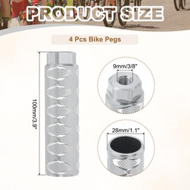 PATIKIL Bike Pegs Fit 3/8 Inch Axles, 4 Pack Aluminum Alloy Anti-Skid Lead Foot Bicycle Peg Back Seat Stands with Circle for BMX Mountain Dirt Bike Cycling Rear Stunt Pegs, Silver