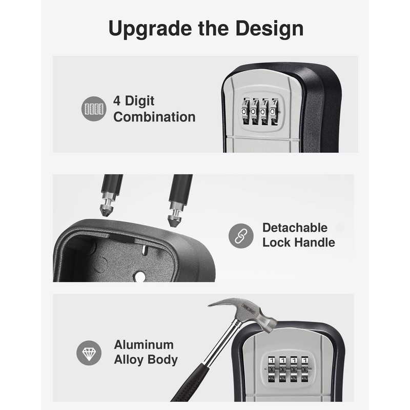 Puroma Key Lock Box, Portable Combination Lockbox Wall-Mounted Key Storage