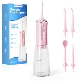 Water Flosser for Teeth Pick,360ML Rechargeable Travel Oral Irrigator Cleaner,IPX7 Waterproof Daily Dental Care Machine for Home (Pink)