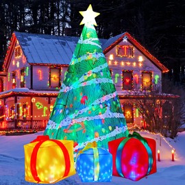 COMIN 7 FT Christmas Inflatables Tree Outdoor Decorations Blow Up Yard Gift Box with Built-in LEDs for Indoor Party Garden Lawn Decor