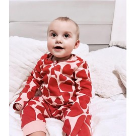 Sasaerucure Infant Baby Boy Girl Valentines Outfit Heart Jumpsuit Newborn Baby Zipper Long Sleeve Romper Onesie (Red, 0-3 Months)