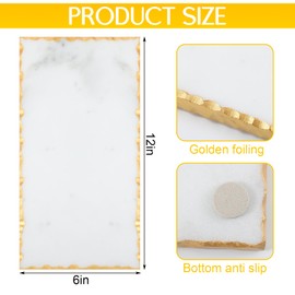 Newtay Marble Tray with Golden Foiling Natural Marble Board White Marble Slab Candle Plate Marble Tray for Kitchen Counter Cheese Charcuterie Wedding Gift House Warming Gift(12" X 6")