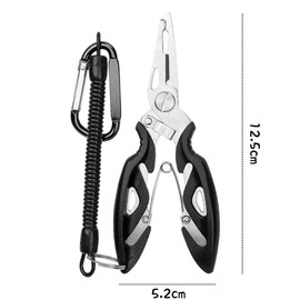 XINSHEYE Fishing Tackle Pliers Multifunctional Fishing Gear Anti-Slip Hook Remover with Butt Rope High Performance Ultra Lightweight with Rale Cord Black