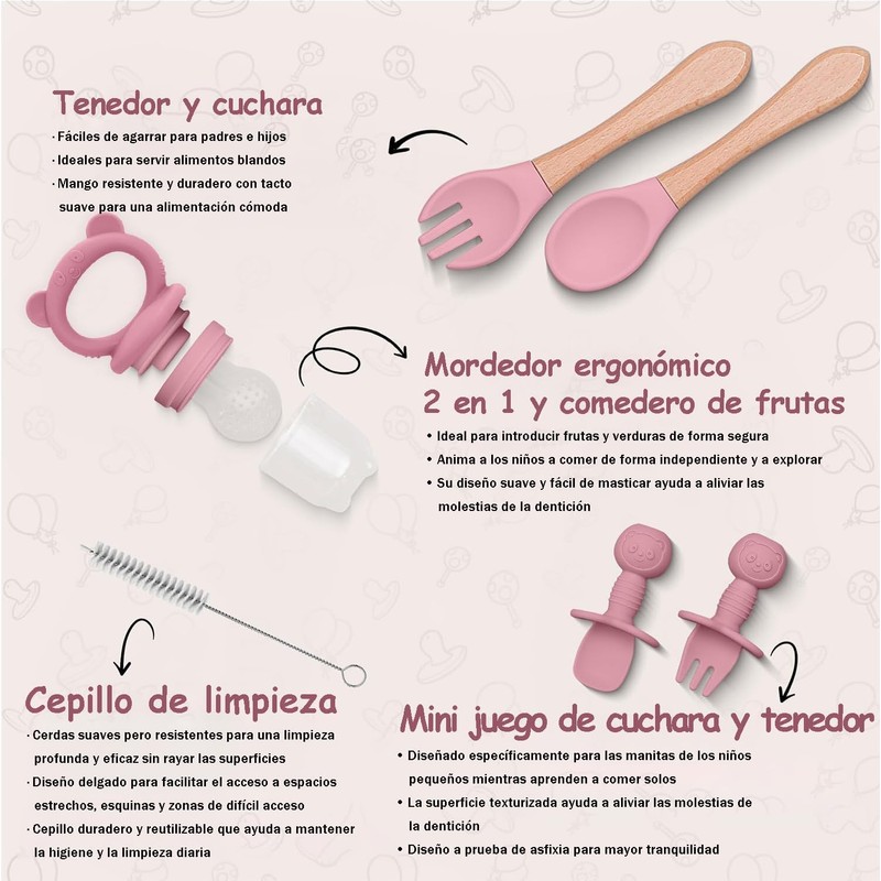 12PCS Vajillas Platos para Niño Silicona,Set Alimentacion Complementaria Niños,Set Alimentacion
