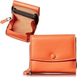 Rinle Women's Compact, 3-fold, Small Folding Wallet, Mini Wallet, Large Capacity, Leather, Genuine Leather, Easy to Use, Brand, Mother's Day, Present, Gift with Exclusive Box, sole orange