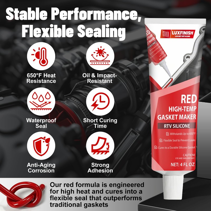 LUXFINISH RTV Silicone Gasket Maker, High Temp Silicone Sealant –