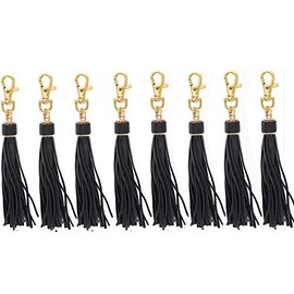 5.9'' 8pcs PU Leather Tassel With Lobster Swivel, Keychain For Handbag Phone Car Key Jewelry DIY GD189, Black, 5.9 inch