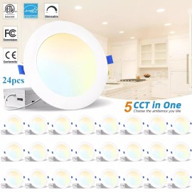 WYZM 12PCS 6 Inch 5CCT Ultra-Thin LED Recessed Ceiling Light with Junction Box,1050LM