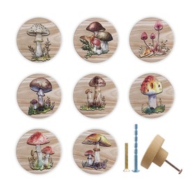 JamJam Set of 8 1.8" Wooden Wild Mushroom Farmhouse Cabinet Knobs Vintage Kitchen Dresser Handles Unique Drawer Knobs and Pulls