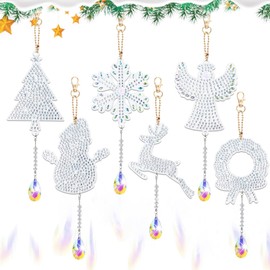 ZABARE Pack of 6 Diamond Painting Christmas Pendants, 5D Diamond Painting DIY Kits Adult Gift Tags for Christmas Decoration, Christmas Tree, Window, Hanging Wall Hanging, Winter Decoration