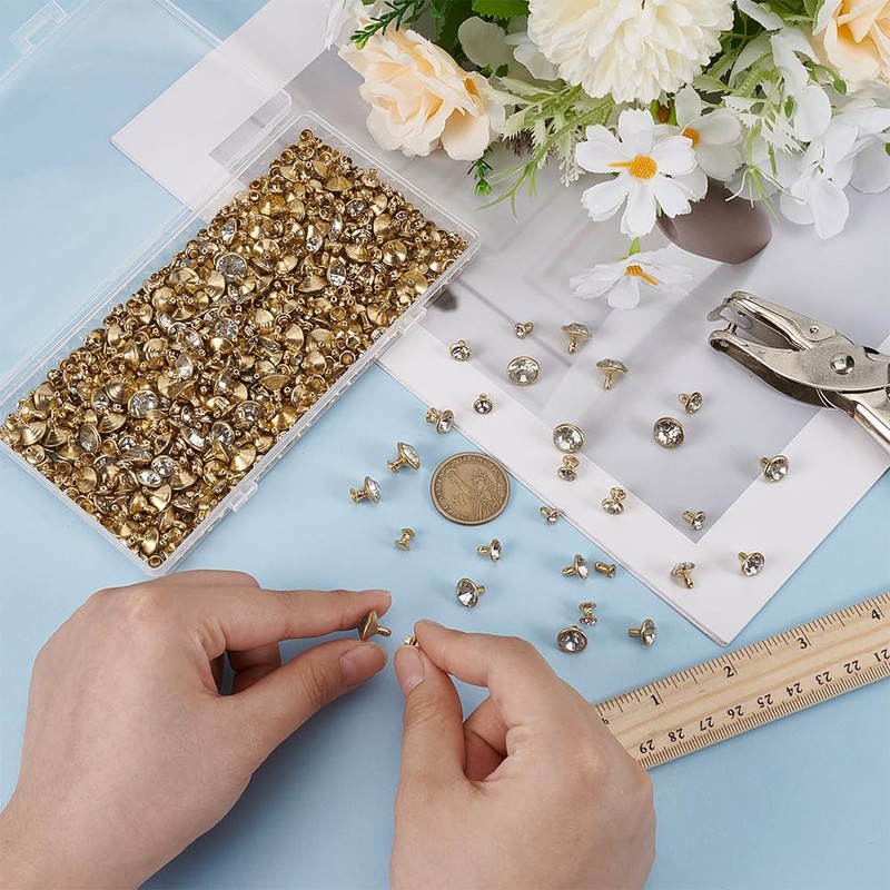 FINGERINSPIRE 280 Set 7 Sizes Clear Rhinestone Rivets 5/6/7/8/9/10/11 mm