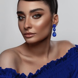 EVER FAITH Women's Austrian Crystal Earring Jewelry, Square Oval Shape Rhinestone Waterdrop Dangle Earrings for Party Royal Blue Blue-Tone