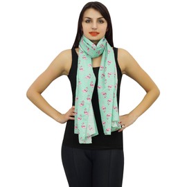 Phagun Indian Women Wrap Scarf Flamingo Print Cotton Voile Sarong Shawl-Mint Green