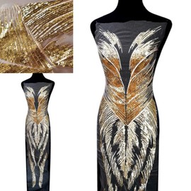 12x50 Inch Lace Applique Embroidered Sew on Patches Great for Wedding Dress/Performance Stage Dress/Costume Accessories (Gold)