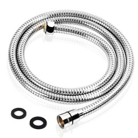 Ronvie Shower Hose 2m, Stainless Steel Shower Pipe Extra Long Anti-Kink Shower Tube for Universal DIY Replacement Includes 2 Washers, Chrome