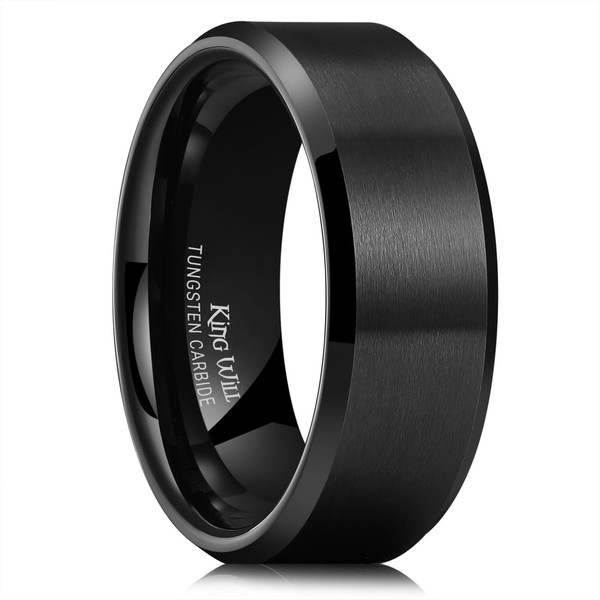 King Will Mens Black Tungsten Wedding Band 8mm Polished Edge