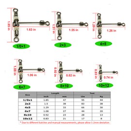 unclesportinfof 3 Way Cross-line Swivels Fishing Heavy Duty Lumious Three Way T Shape Swivel with Glow Beads (6x7#-44LB-Pack 20 PCS)