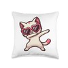 Cat Heart Shape Sunglasses Dabbing Dance Lover Throw Pillow