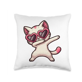 Cat Heart Shape Sunglasses Dabbing Dance Lover Throw Pillow