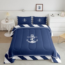 Feelyou Kids Navy Blue Nautical Anchor Bedding Set Twin Size,Sail Boat Anchor Comforter Set,Boys Girls Bedroom Room Decor,Ocean Nautical Theme Comforter,Anchor Bed Set