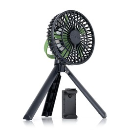 Treva 5 Inch Tripod Fan with Built-In Light and Attachable Phone Mount, Rechargeable 3-Speed Mini Fan with Handle for Travel, Camping, Outdoors