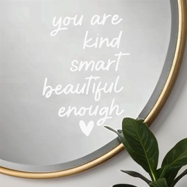 HJZHII 2 Pack White Mirror Decal, Car Mirror Decal 3D Vinyl Mirror Decal Waterproof Bathroom Decor Positive Affirmation Mirror Sticker for Women Home Living Room Bedroom Girl Decoration