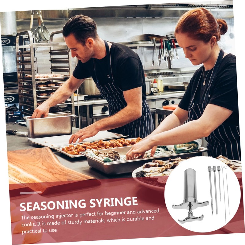 iplusmile Stainless Steel Meat Injector with Cleaning Brush Compact Turkey