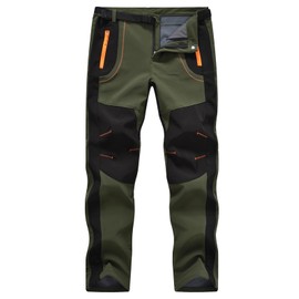 TBMPOY Men's Snow Ski Hiking Pants Waterproof Winter Fleece Lined Pants Camping Skiing Ice Fishing Pants with Belt 02 Thick Green XL