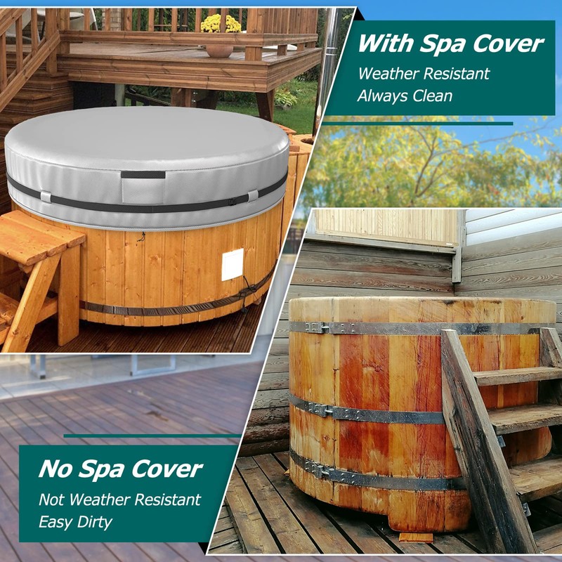 AKEfit Round Hot Tub Cover, 600D Polyester Waterproof for Hot