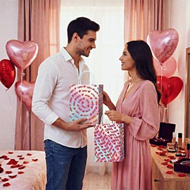 OURBAGIL 24 Pcs Valentine Gift Bags, Red Hearts Valentines Day Gift Bags Goodie Bags for Valentines Wedding Anniversary Birthday Classroom Party Gift Exchange Supplies