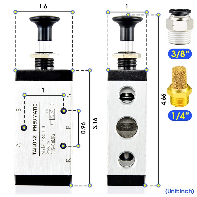 TAILONZ PNEUMATIC 3/8"NPT 5 Way 2 Position Air Hand Lever