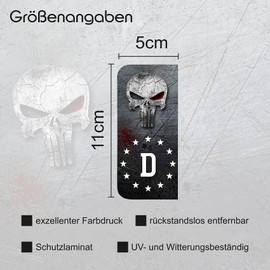 Finest Folia 2 x DE Sticker for Car Number Plate Perfect Fit for EU Field Design Sticker for Tuning Number Plate Car Sticker Car Wash Resistant Weatherproof R166 (06 Punisher Grey)