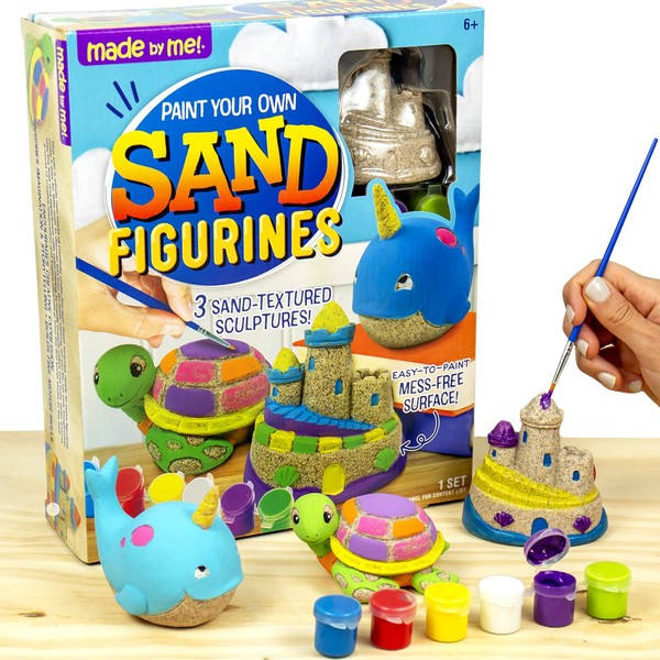 Made By Me Paint Your Own Sand Figurines by Horizon Group USA, Create Sand-Inspired Sculptures, Easy-to-Paint & Mess-Free Surfaces, Includes Acrylic Paint, Paintbrush, 3 Figurines & More
