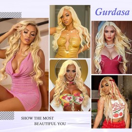 Gurdasa 28 Inch 613 Lace Front Wig Human Hair 13x6 Blonde Wig Human Hair 200 Density Blonde Body Wave Lace Front Wigs Human Hair Pre Plucked 613 HD Lace Frontal Wigs Human Hair 613 Human Hair Wig