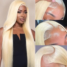 Blonde Human Hair Wig 613 Human Hair Wig 13x4 613 Lace Front Wig 200% Density Pre Plucked With Baby Hair Natural Hairline Blonde Color Human Hair Straight Wig 14 Inch For Women