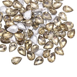sourcing map 50Pcs 10 x 14 mm Teardrop Rhinestones Acrylic Pointed Back Rhinestone Beads Gems for Jewelry Making Costume Crystal Embellishments Crafts, Light Brown