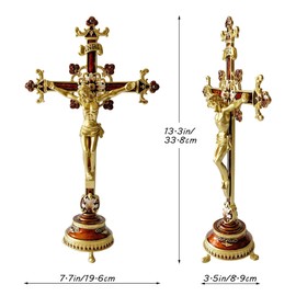 Pasiir 13 Inch Metal Hand Painted Jesus Christ Crucifix Religious Cross INRI Decor Standing Cross Gifts Home Decoration