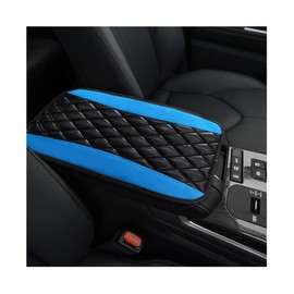 KVAEY Car Center Console Cushion Pad, 12.6 × 7.48 Inches Waterproof Car Armrest Seat Box Cover, PU Leather Armrest Cover Protector for Most Vehicle, Universal Car Interior Accessories (Black+Blue)