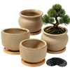 Rustic 4 inch Bonsai Plant Pot with Bamboo Tray Set