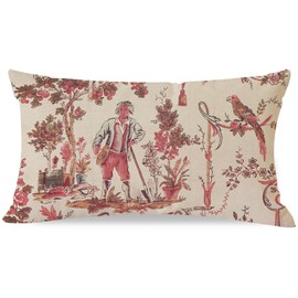 HERHOME Vintage Garden Scene Toile de Jouy Farmhouse Decorative Throw Pillow Covers 12 x 20, Garden Toile Outdoor Throw Pillows Cases Cushion Covers for Home Bed Couch Sofa XHP-150-12